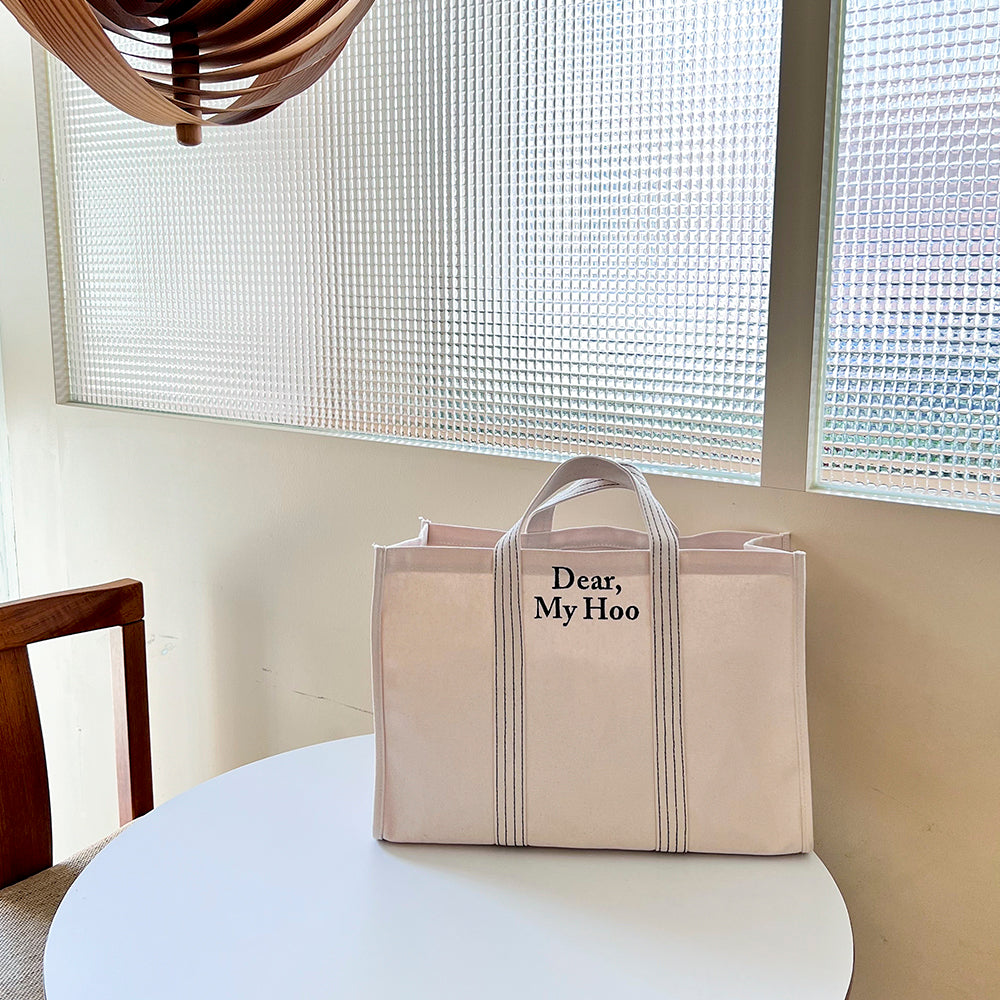 Made in Korea 定制間條刺繡字母大帆布袋