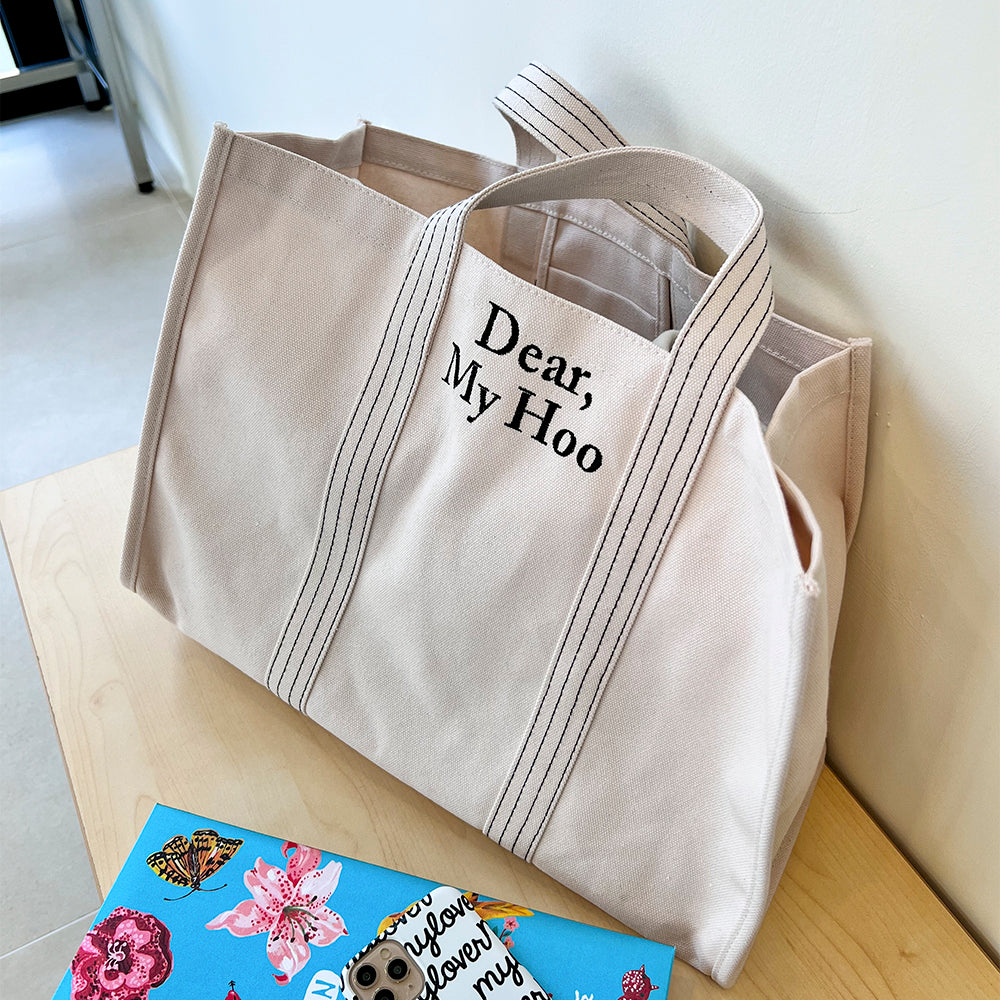 Made in Korea 定制間條刺繡字母大帆布袋
