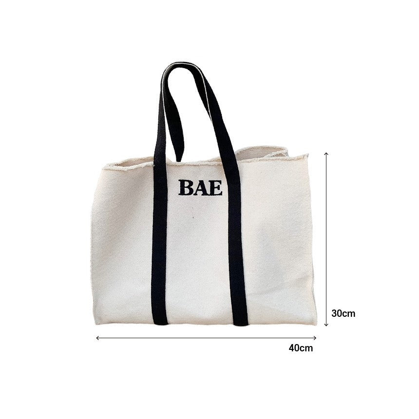 Made in Korea 定制黑帶刺繡字母大帆布袋