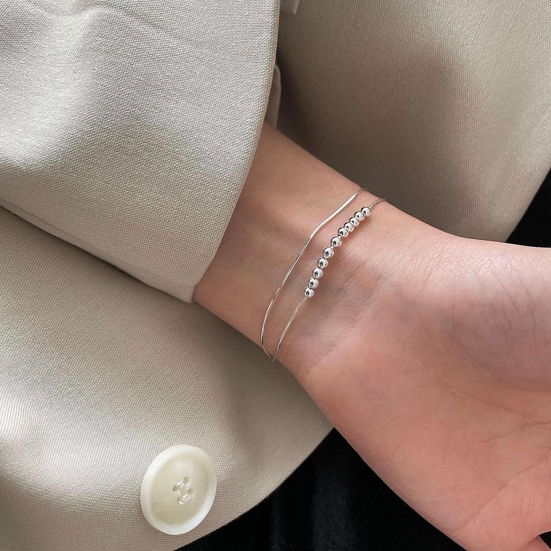 兩層設計珠珠925銀手鏈