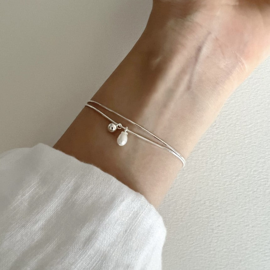 雙層珍珠圓珠925銀手鏈