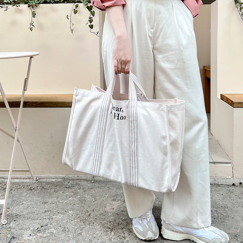Made in Korea 定制間條刺繡字母大帆布袋