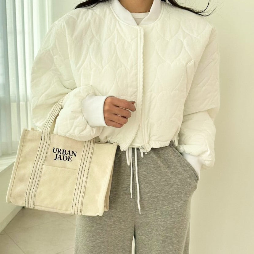 Made in Korea 定制間條刺繡字母小帆布袋
