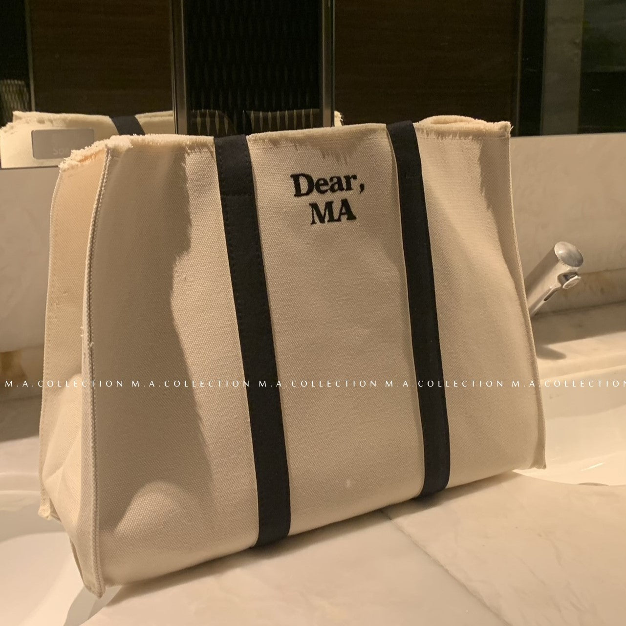 Made in Korea 定制黑帶刺繡字母大帆布袋