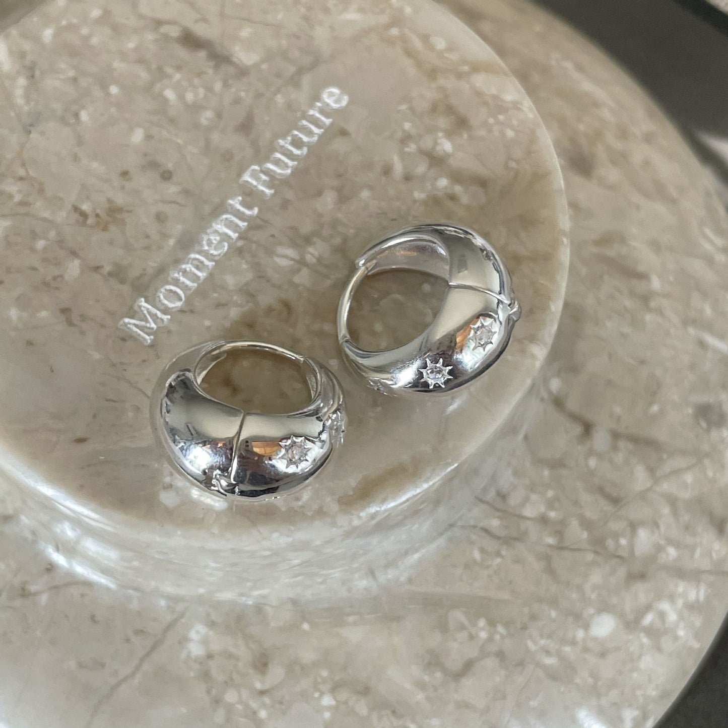 歐美925銀星星鋯石耳環