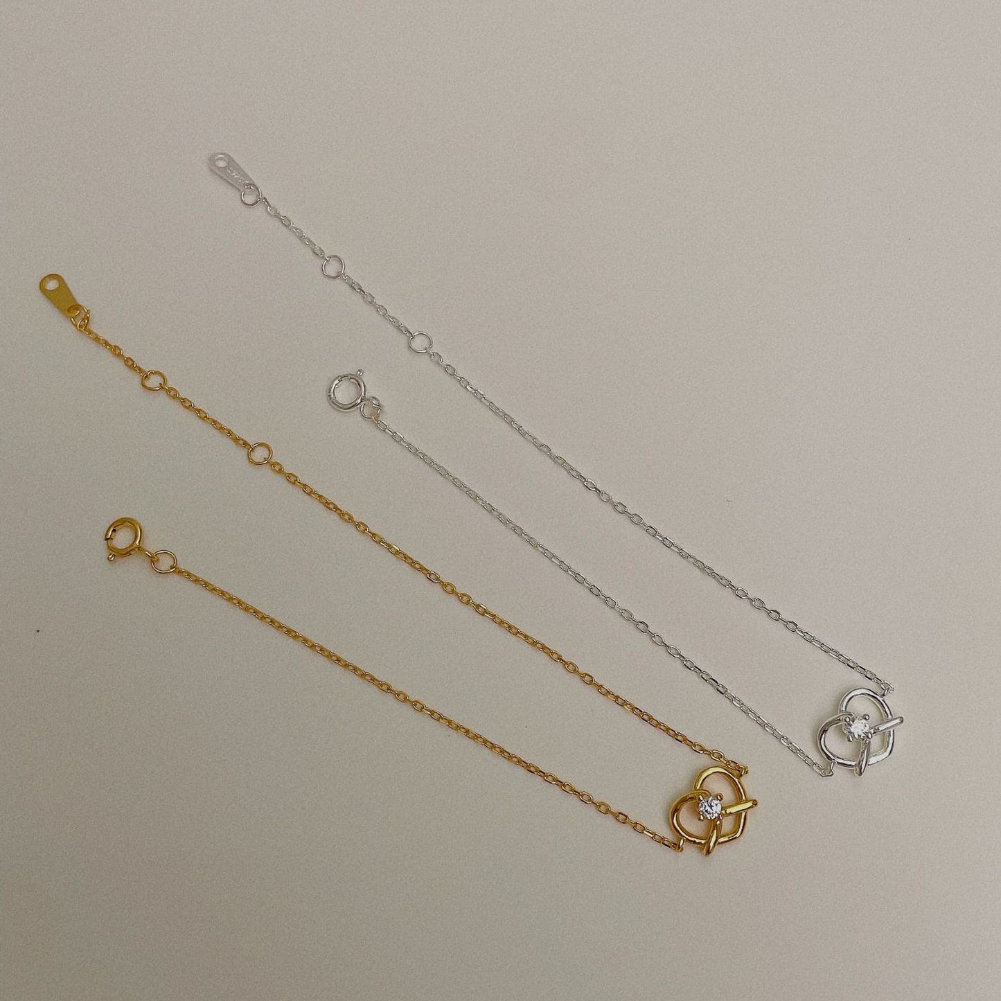心心交叉925銀手鏈