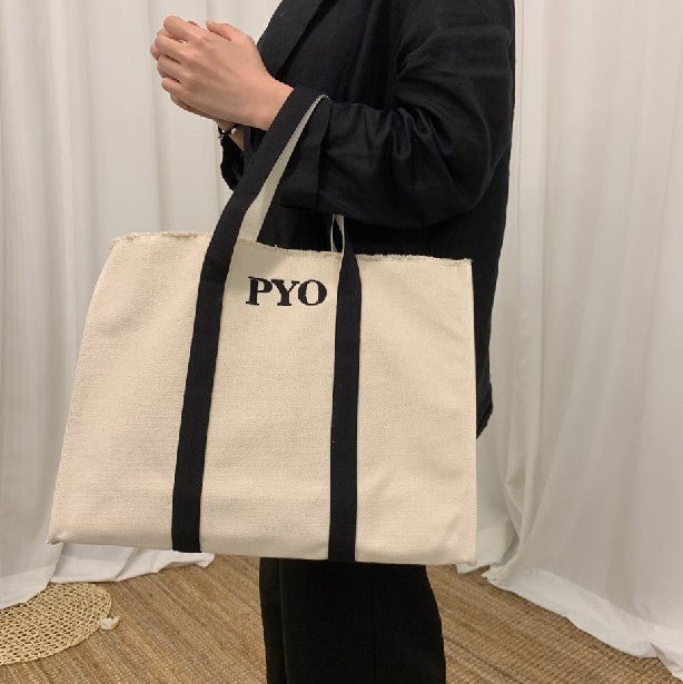 Made in Korea 定制黑帶刺繡字母大帆布袋