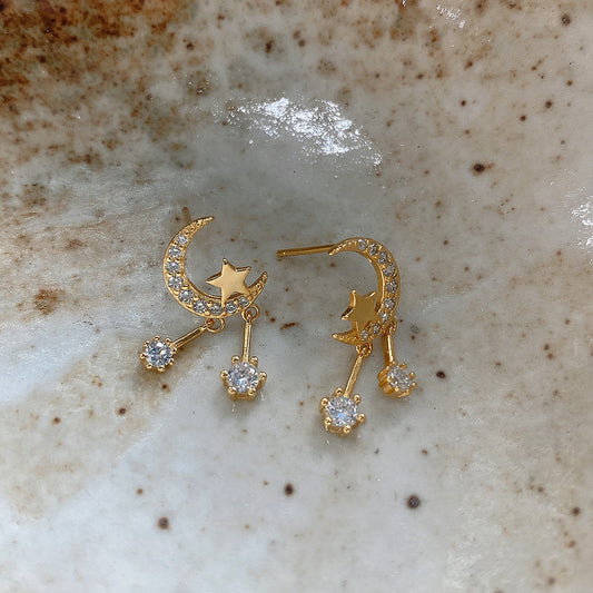 月亮星星925銀耳環