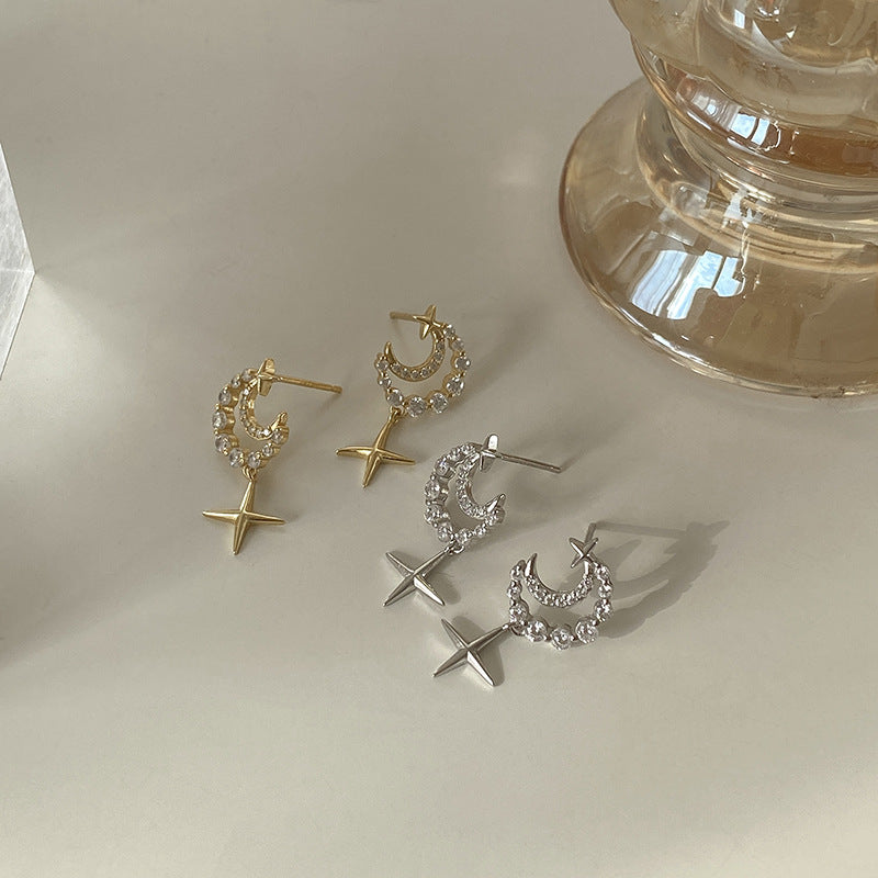 星星月亮925銀耳環
