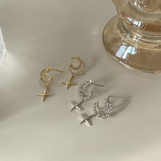 星星月亮925銀耳環