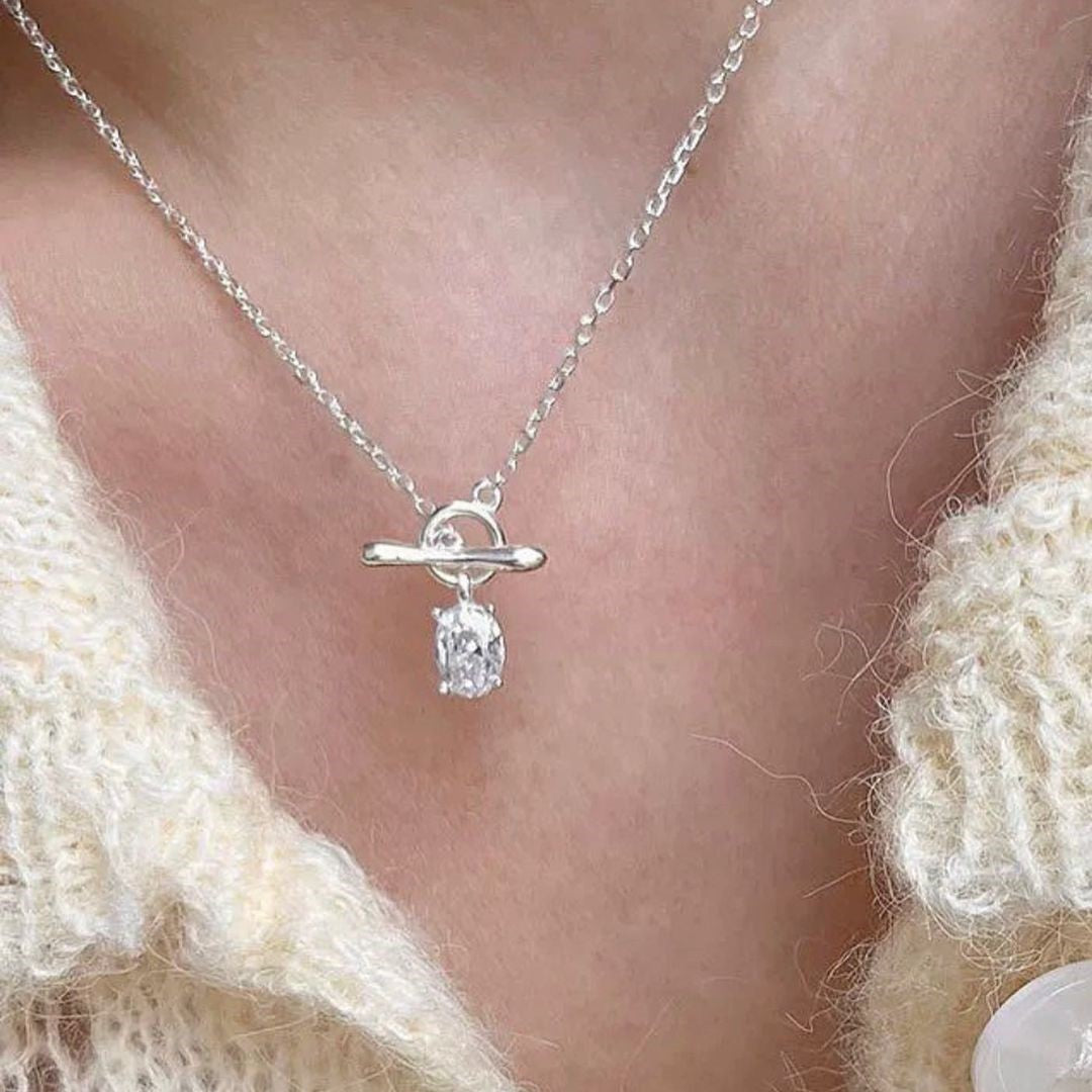 OT Buckle Zircon 925 Silver Necklace