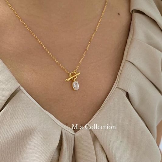OT Buckle Zircon 925 Silver Necklace
