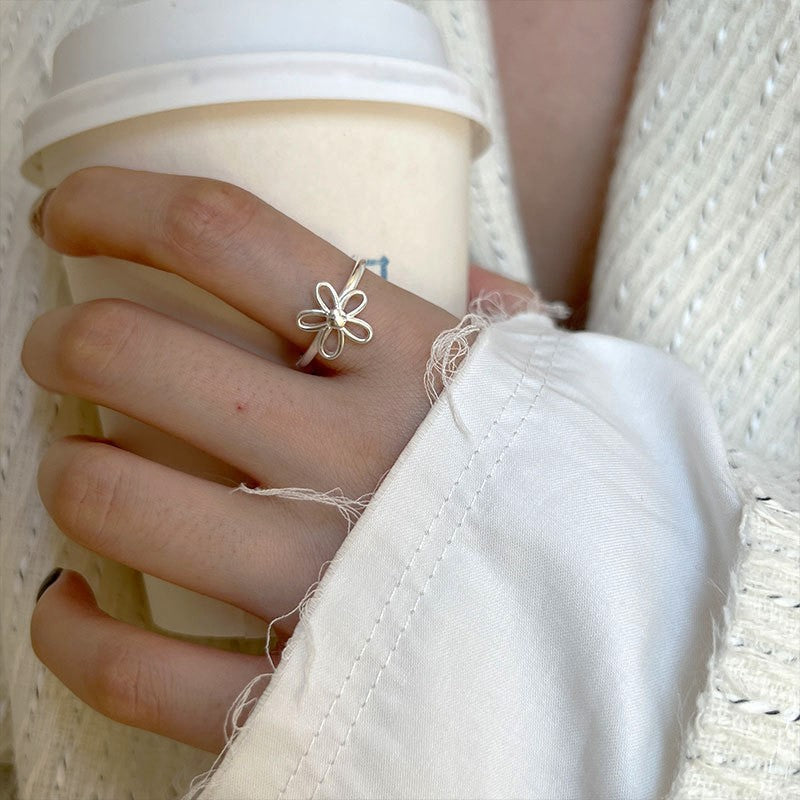 Flower opening 925 silver ring