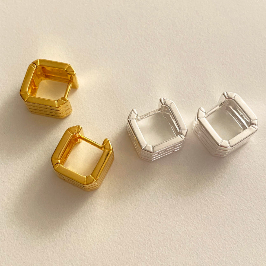 條紋方型925銀耳扣