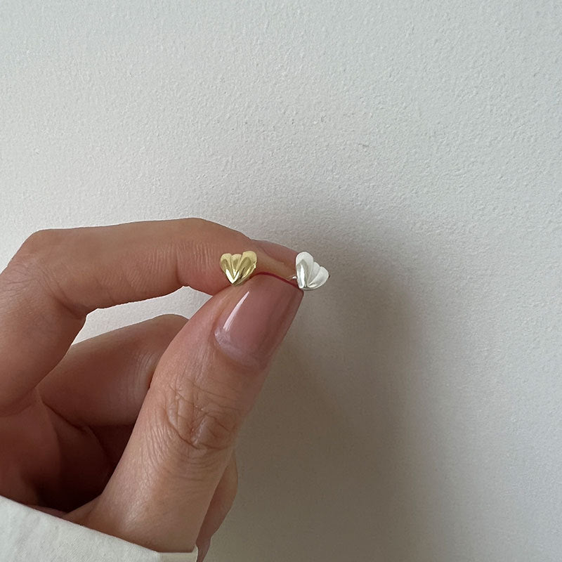 凹凸紋心心925銀耳環