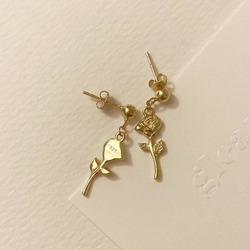 金色玫瑰花925銀耳環