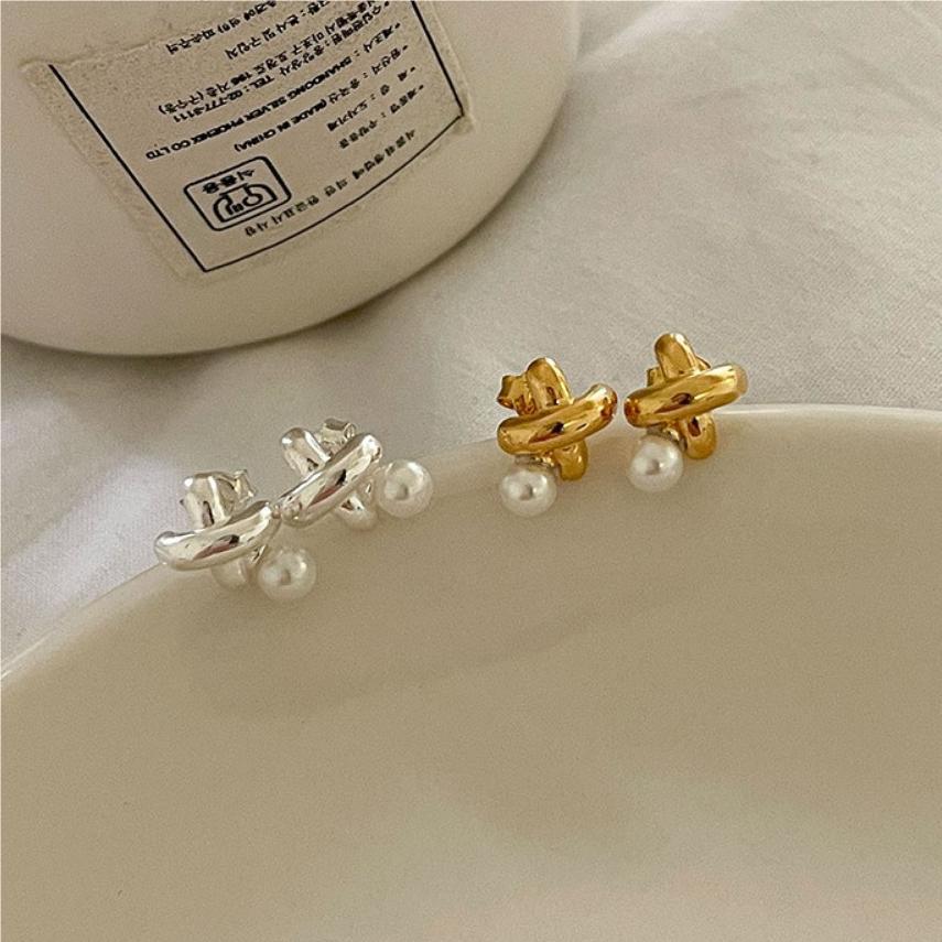 打叉珍珠925銀耳環