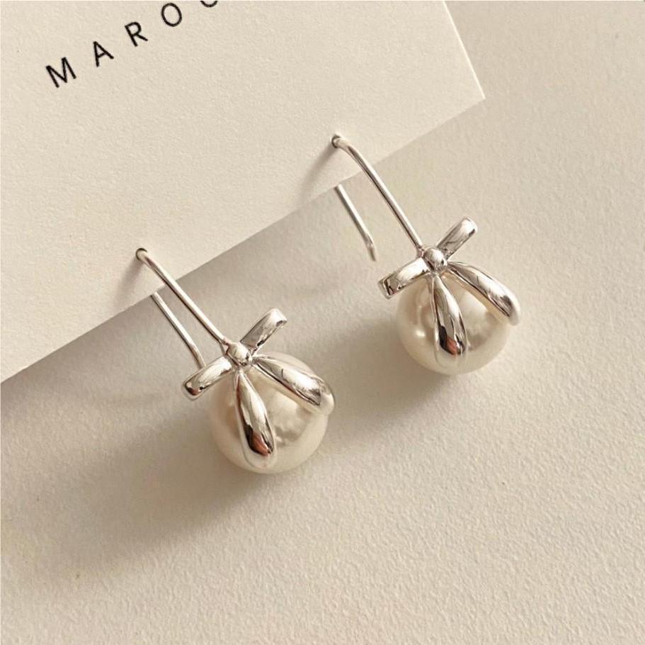 Pearl Bow 925 Silver Earrings