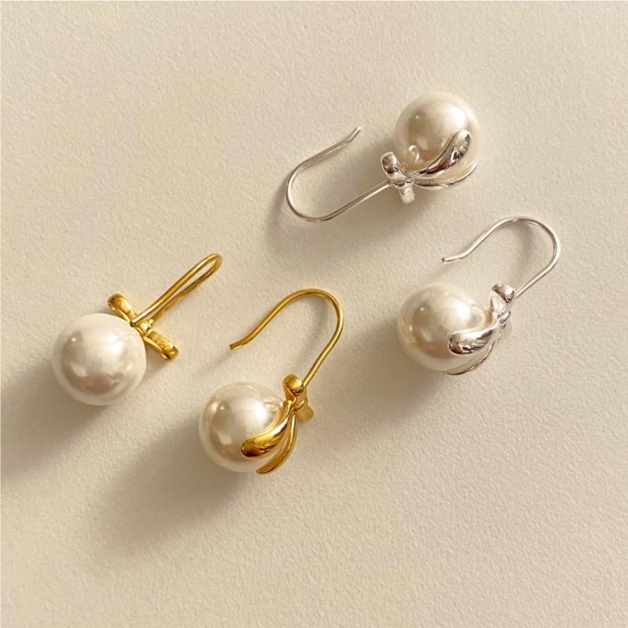 Pearl Bow 925 Silver Earrings