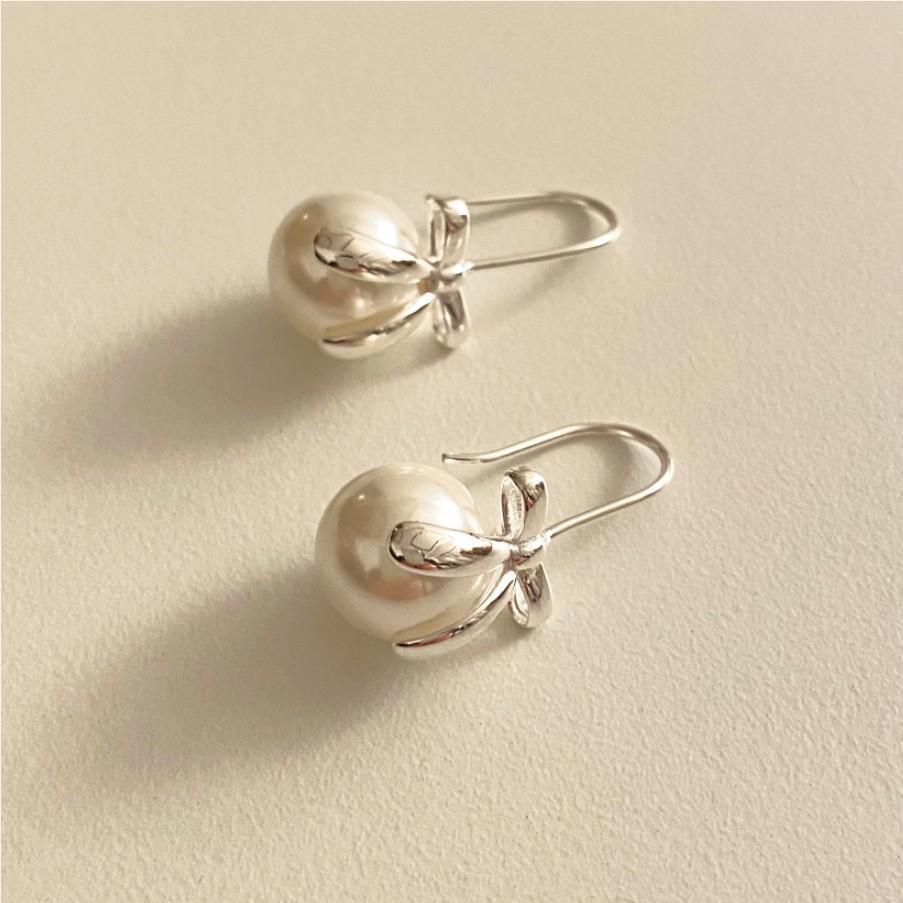 Pearl Bow 925 Silver Earrings