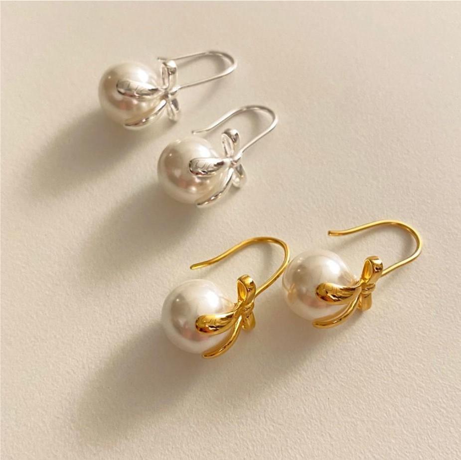 Pearl Bow 925 Silver Earrings